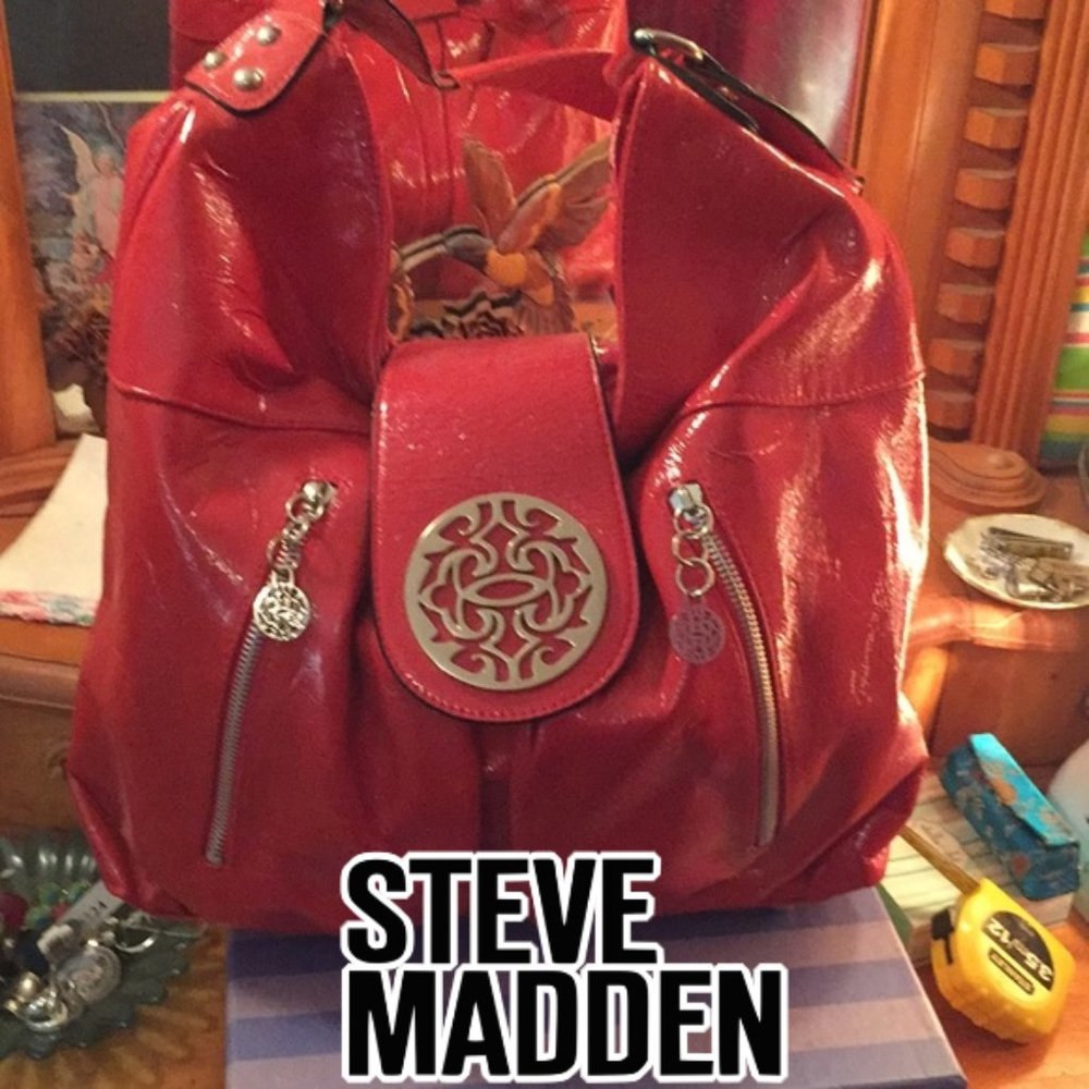Steve Madden Red Faux Patent Leather Hobo Bag